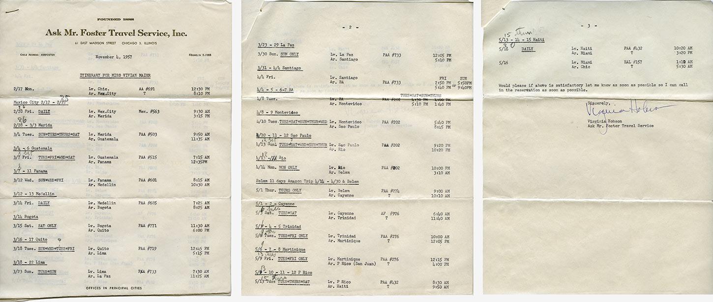 Vivian Maier's travel itinerary from 1957
